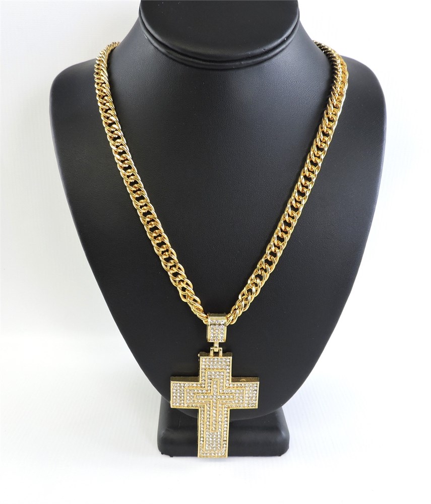 Police Auctions Canada - Men's Gold-tone & Sparkling Stone Cross ...